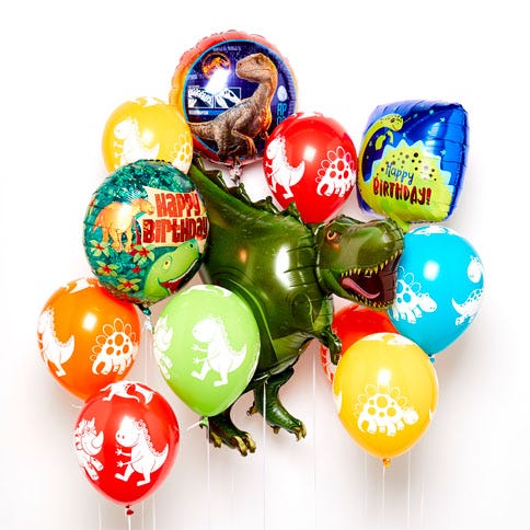 A bouquet of dinosaur balloons