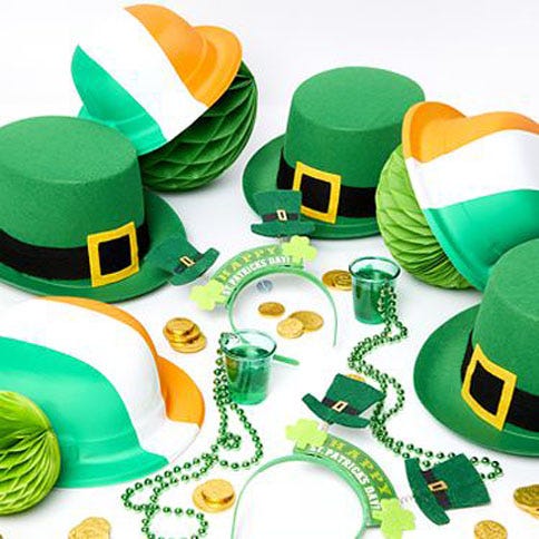 Green leprechaun hats, Irish flag bowler hats and a selection of St Patrick's Day headbands and jewellery