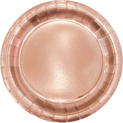 A rose gold paper plate