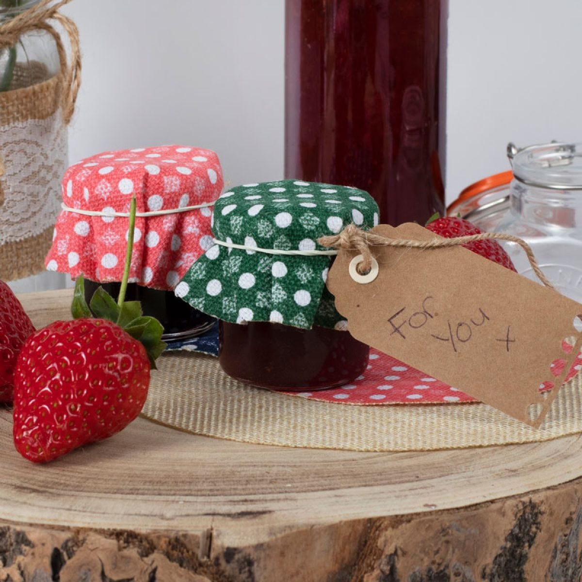 Gingham Fabric Jam Jar Toppers - 12cm (20pk)