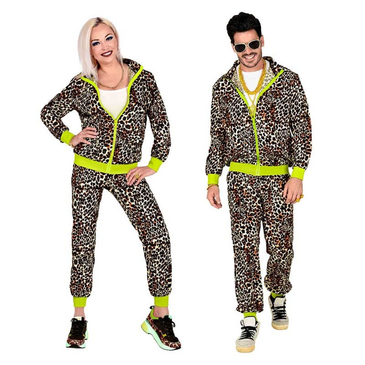 80s Black Leopard Print Shell Suit - Adult Costume