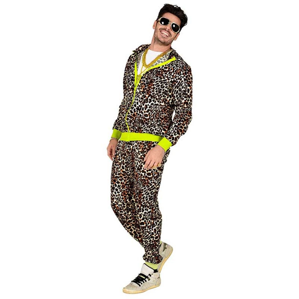 80s Black Leopard Print Shell Suit - Adult Costume