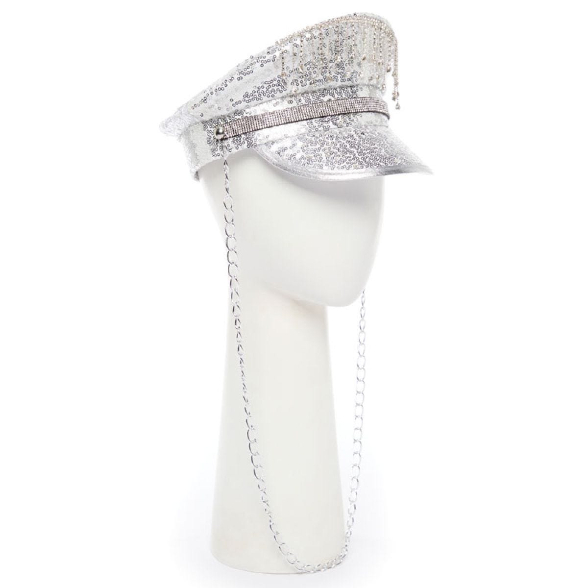 Silver Sequin Biker Hat