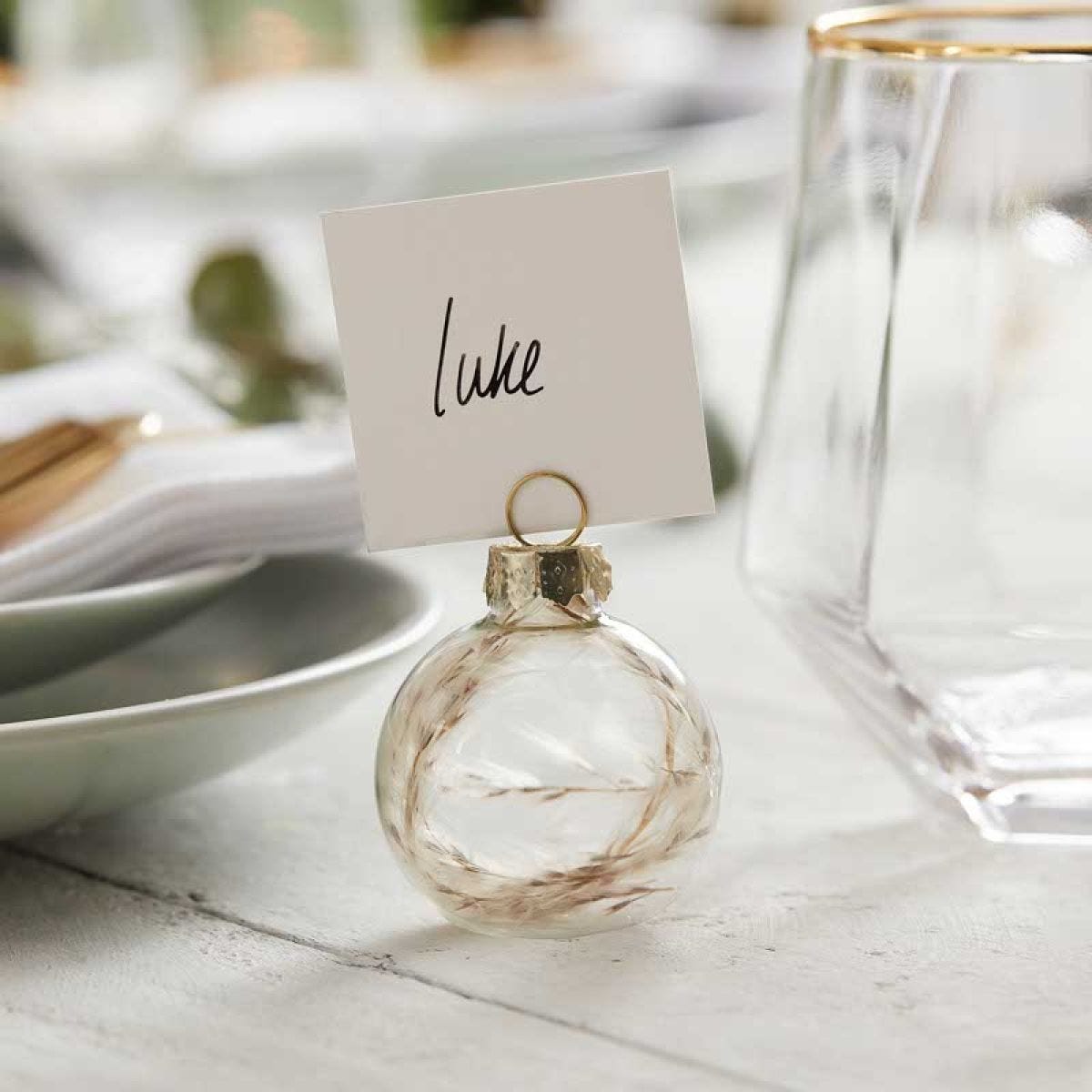 Pampas Filled Glass Bauble Place Card Holders - 5.5cm (6pk)
