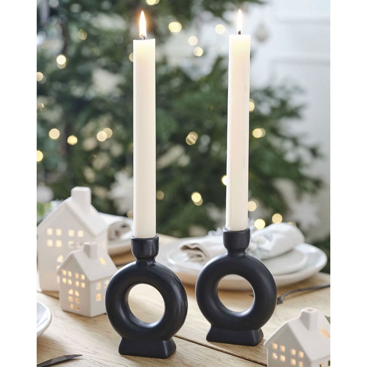 Round Ceramic Dinner Candle Holders (2pk)