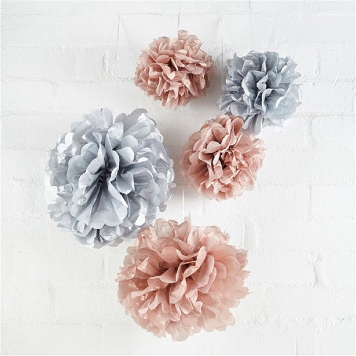 Rose Gold & Grey Paper Pom Pom Decorations (5pk)