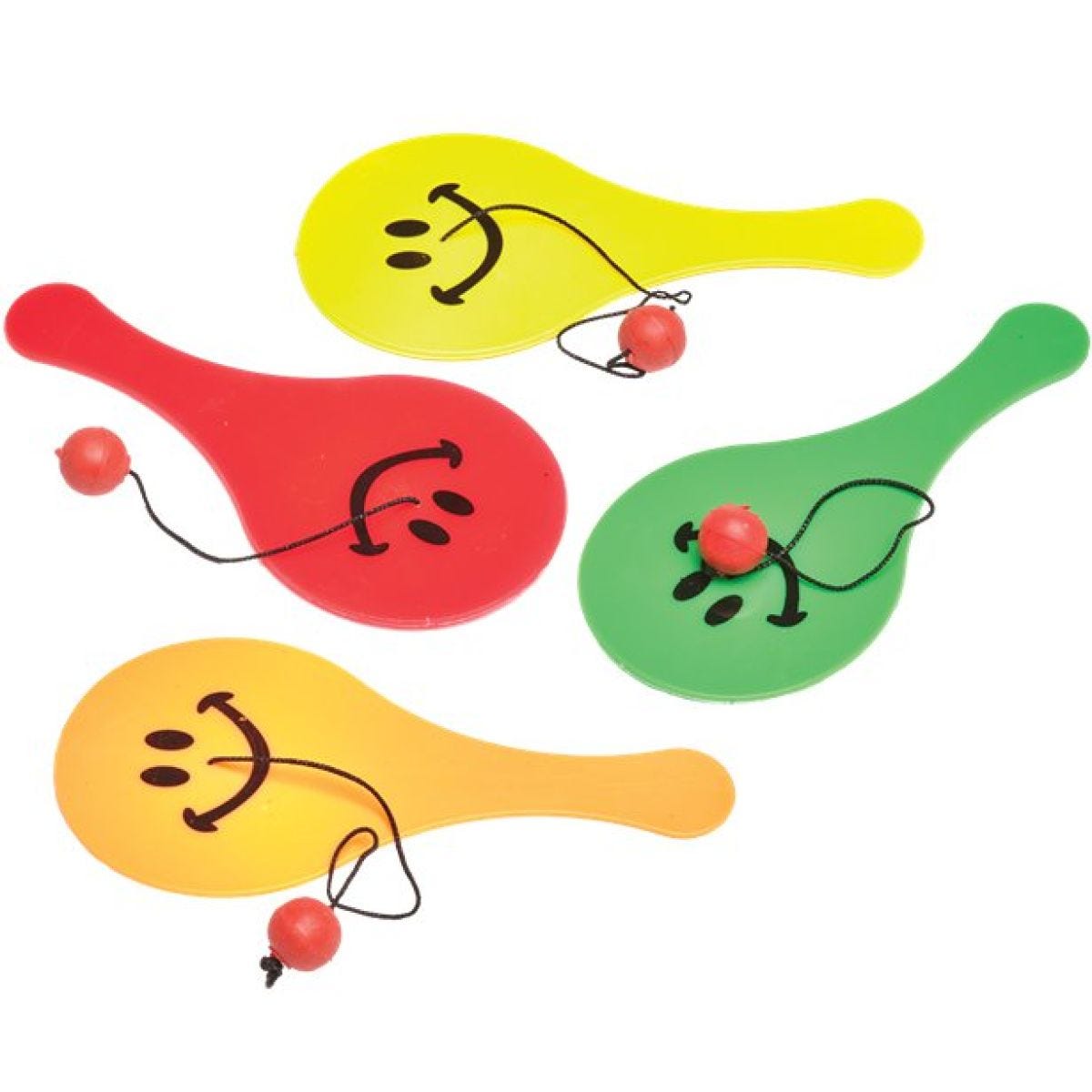 Smile Paddle Bat & Ball - 11cm (4pk)