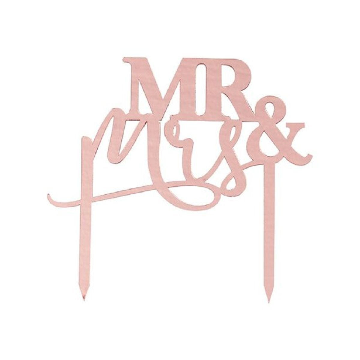 A Touch Of Pampas Rose Gold Acrylic Mr and Mrs Cake Topper - 16cm