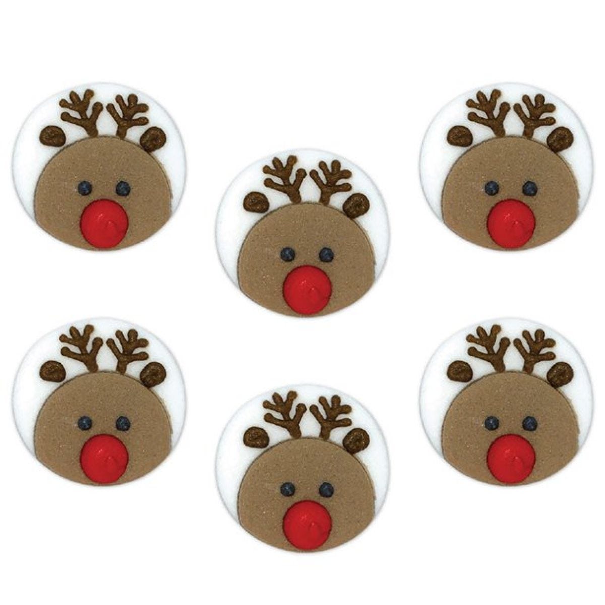 Reindeer Face Sugar Cake Toppers x6