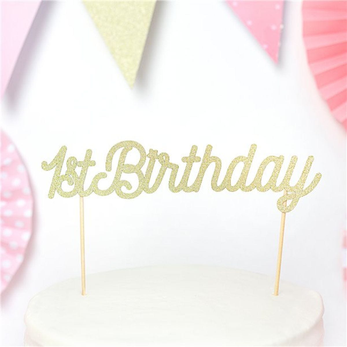 Gold Glitter 1st Birthday Cake Topper