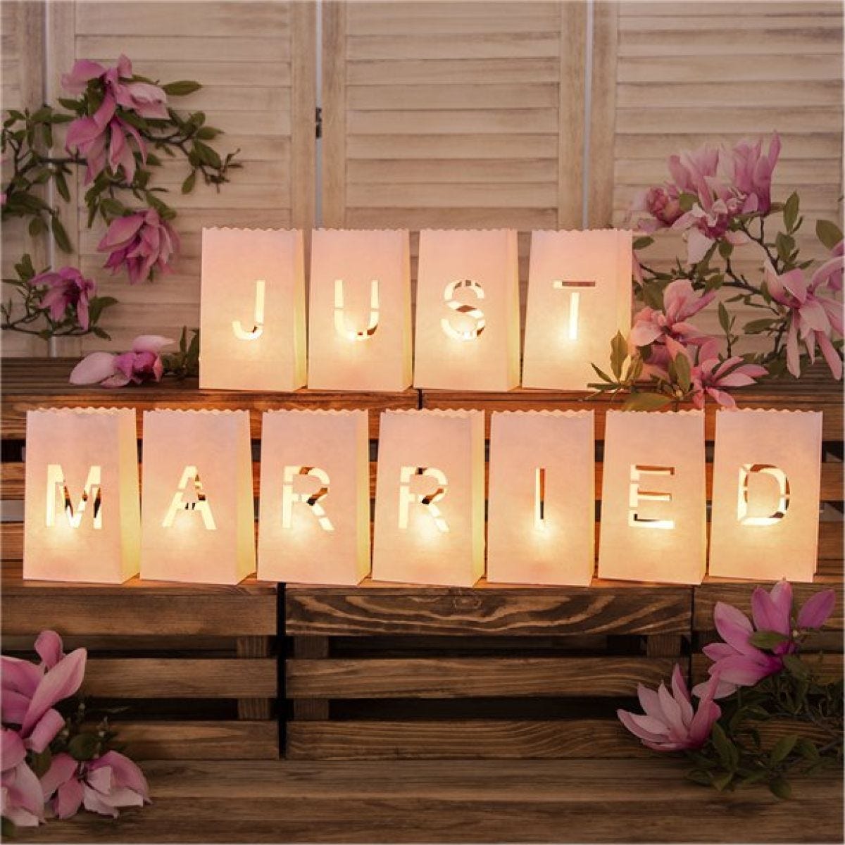 Just Married Lantern Candle Bags - 19cm (11pk)