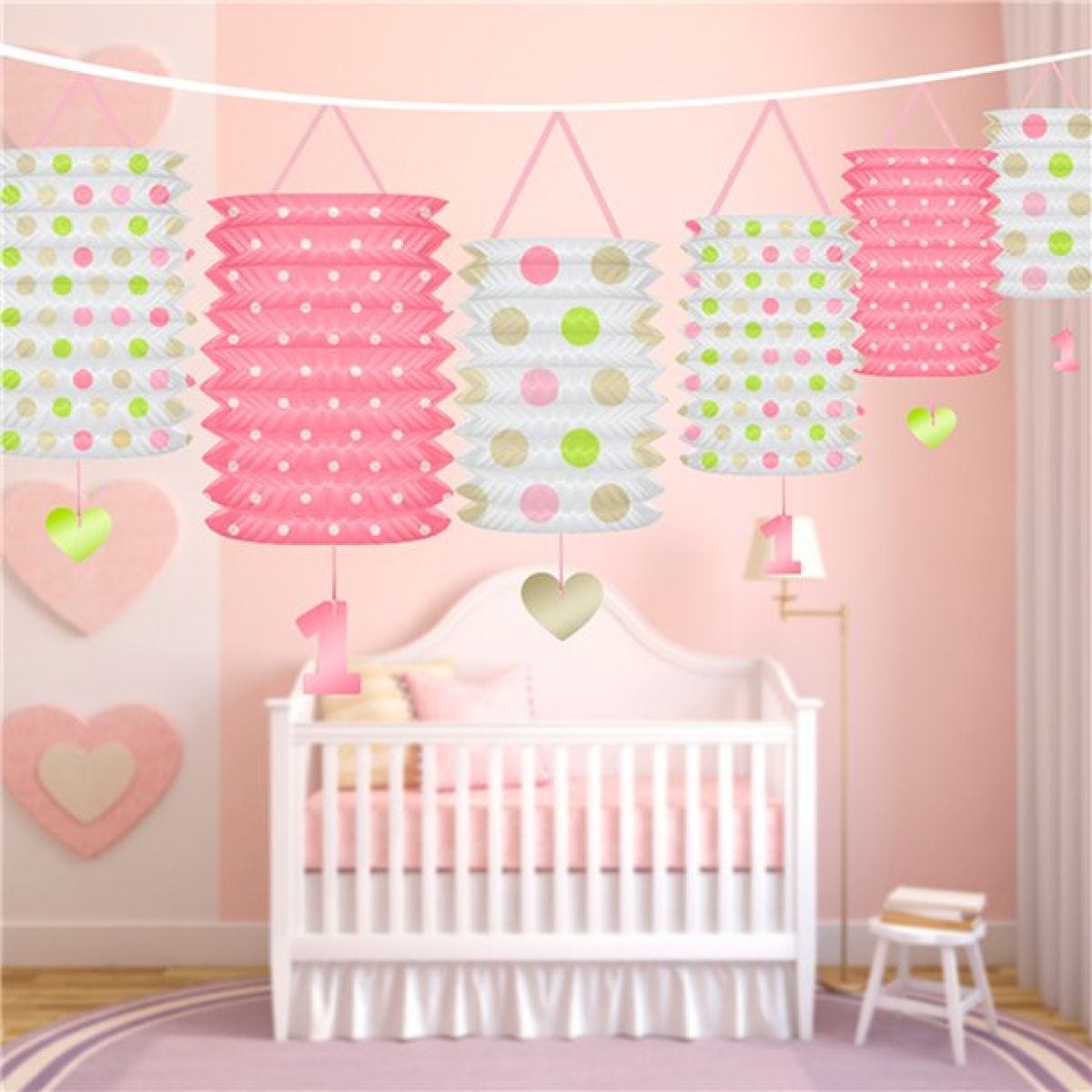 1st Birthday Pink Mix Lantern Garland - 3.6m