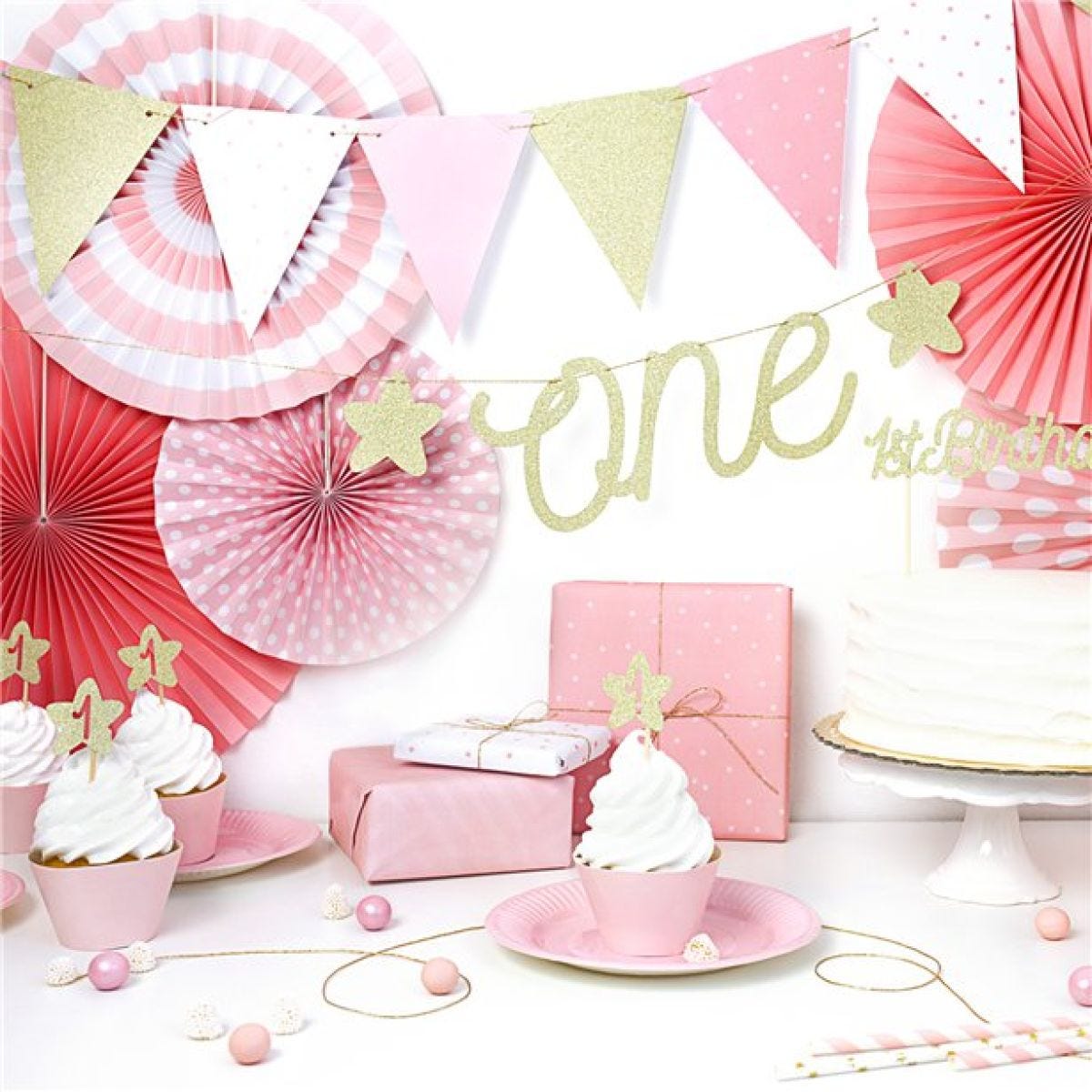 Pink & Gold Paper Pennant Garland 1.3m