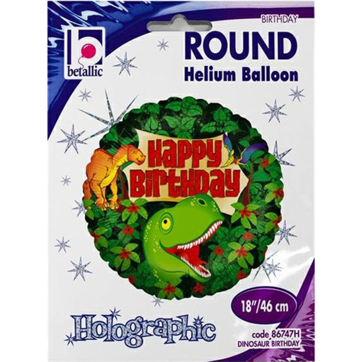 Holographic &apos;Happy Birthday&apos; Dinosaur Foil Balloon - 18"