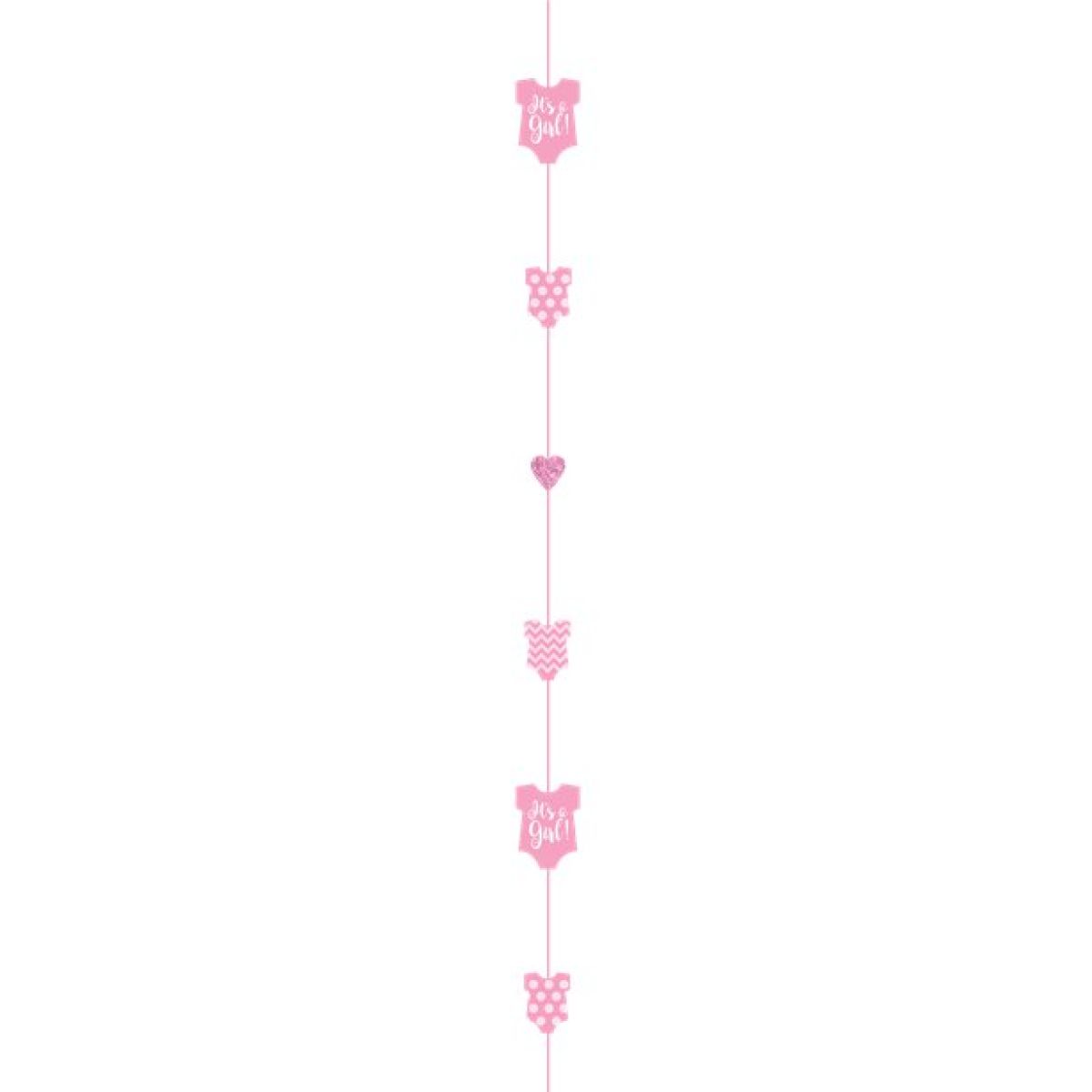 Pink Baby Girl Glitter Paper Balloon Tail - 1.8m