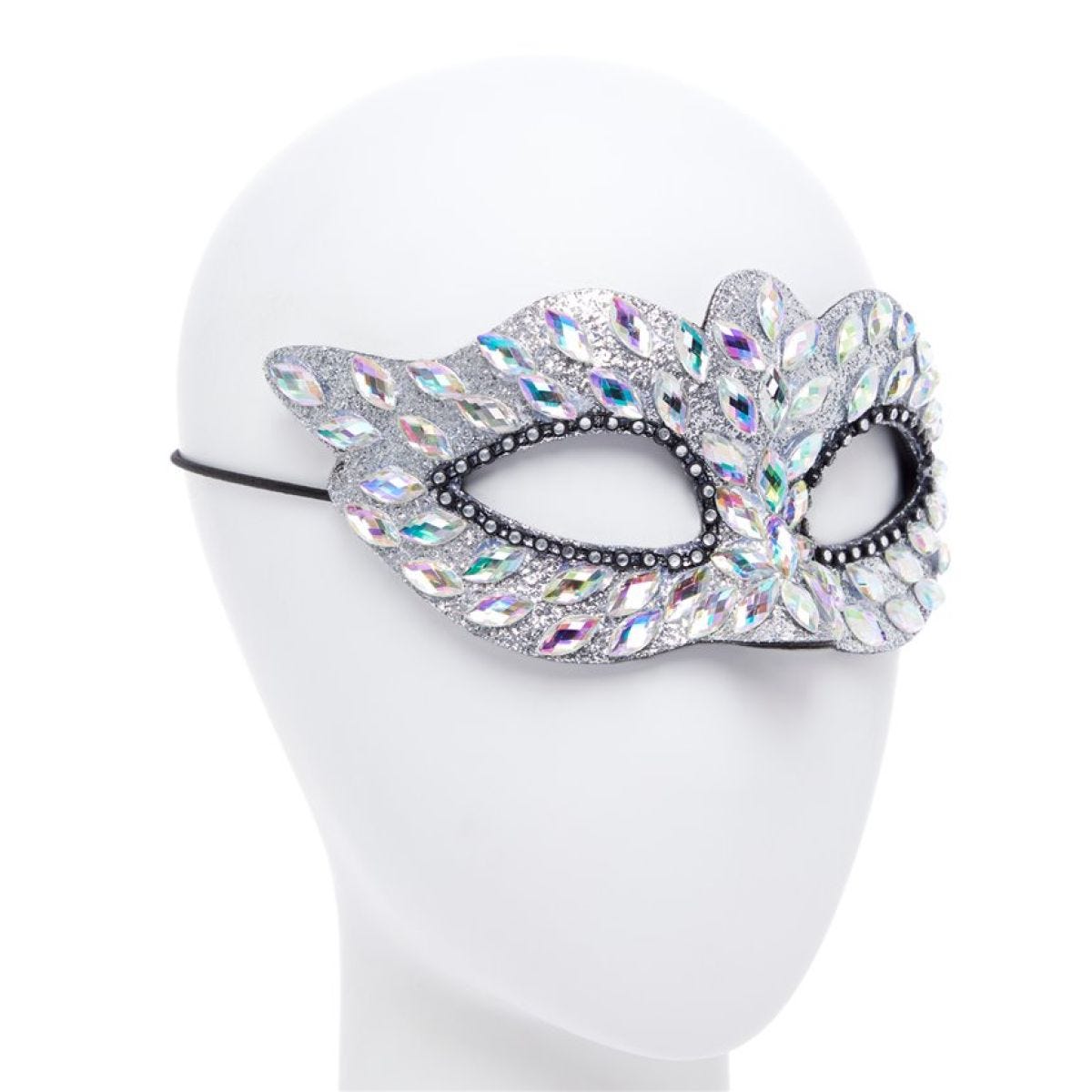 Silver Masquerade Mask with Gems & Rhinestones