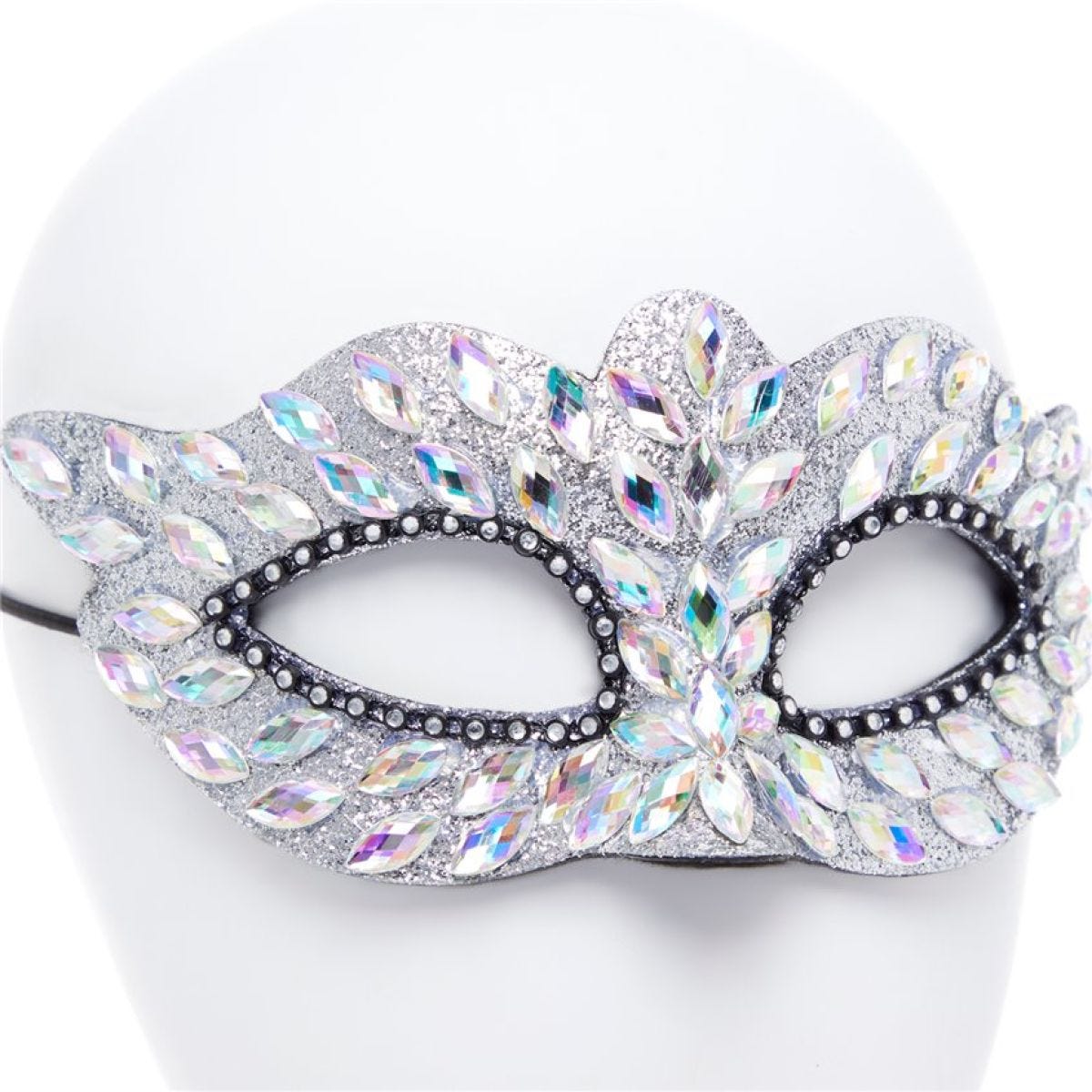 Silver Masquerade Mask with Gems & Rhinestones