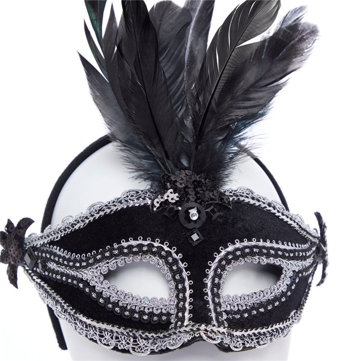 Black Velvet Masquerade Mask with Feathers