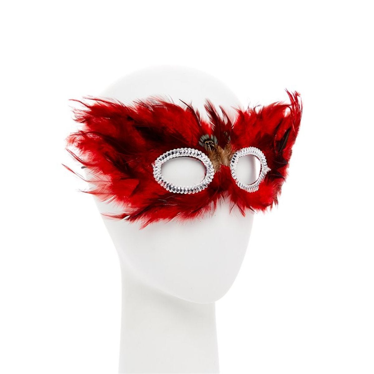 Red & Black Feather Masquerade Mask