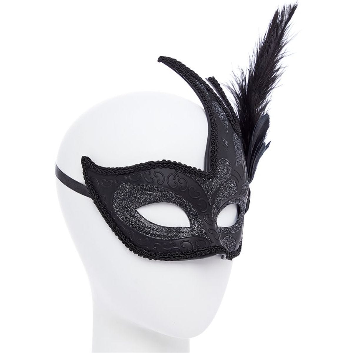 Ornate Black Masquerade Mask with Feathers