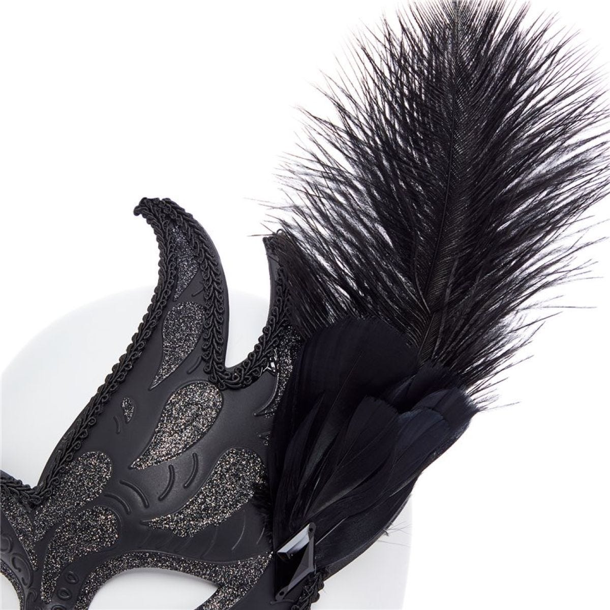 Ornate Black Masquerade Mask with Feathers