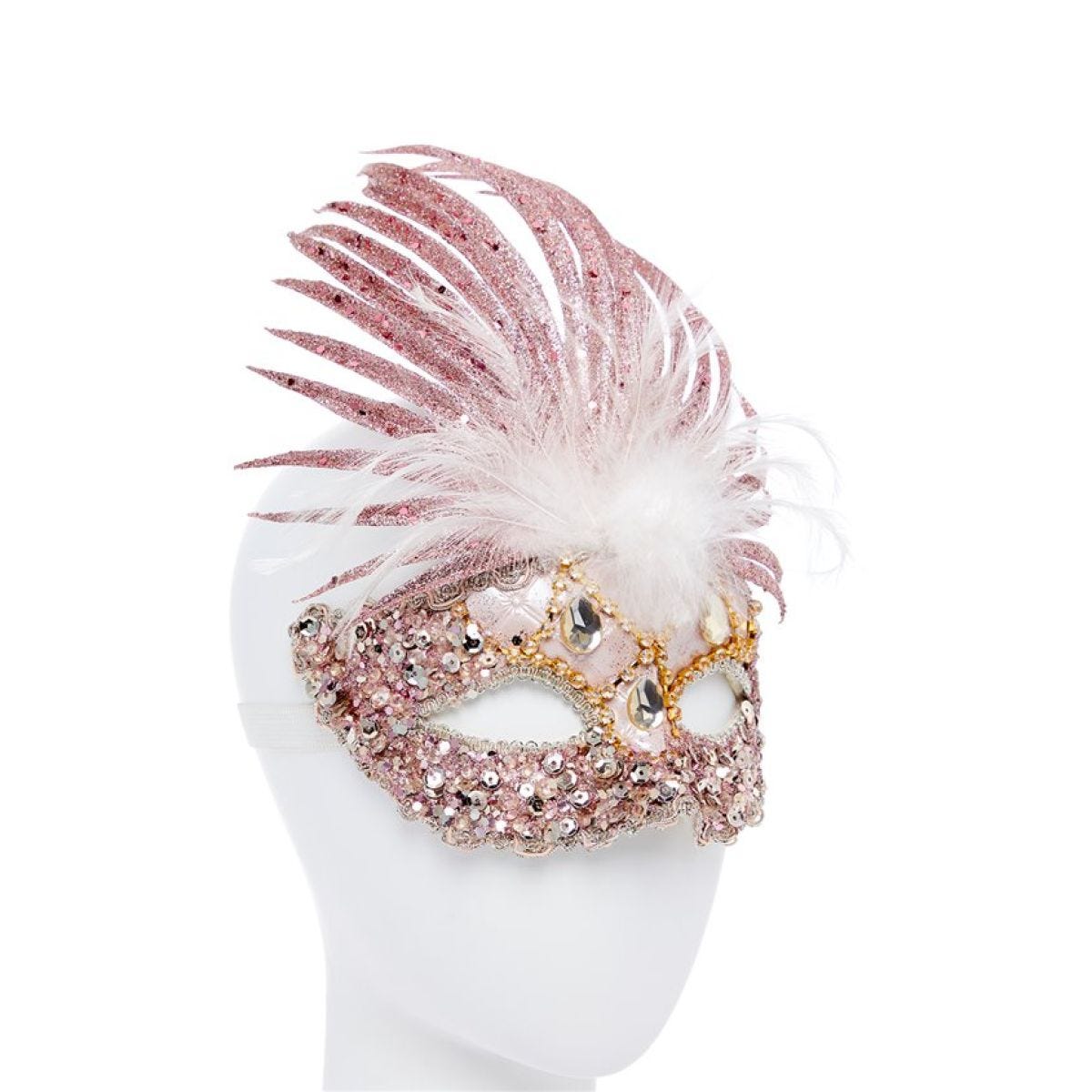 Pink Masquerade Mask with Sequins, Glitter & Feathers