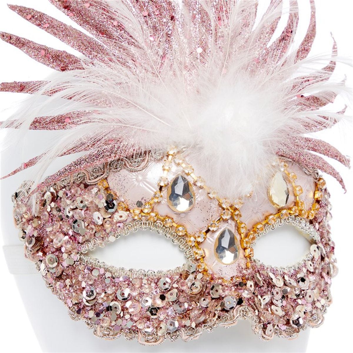 Pink Masquerade Mask with Sequins, Glitter & Feathers