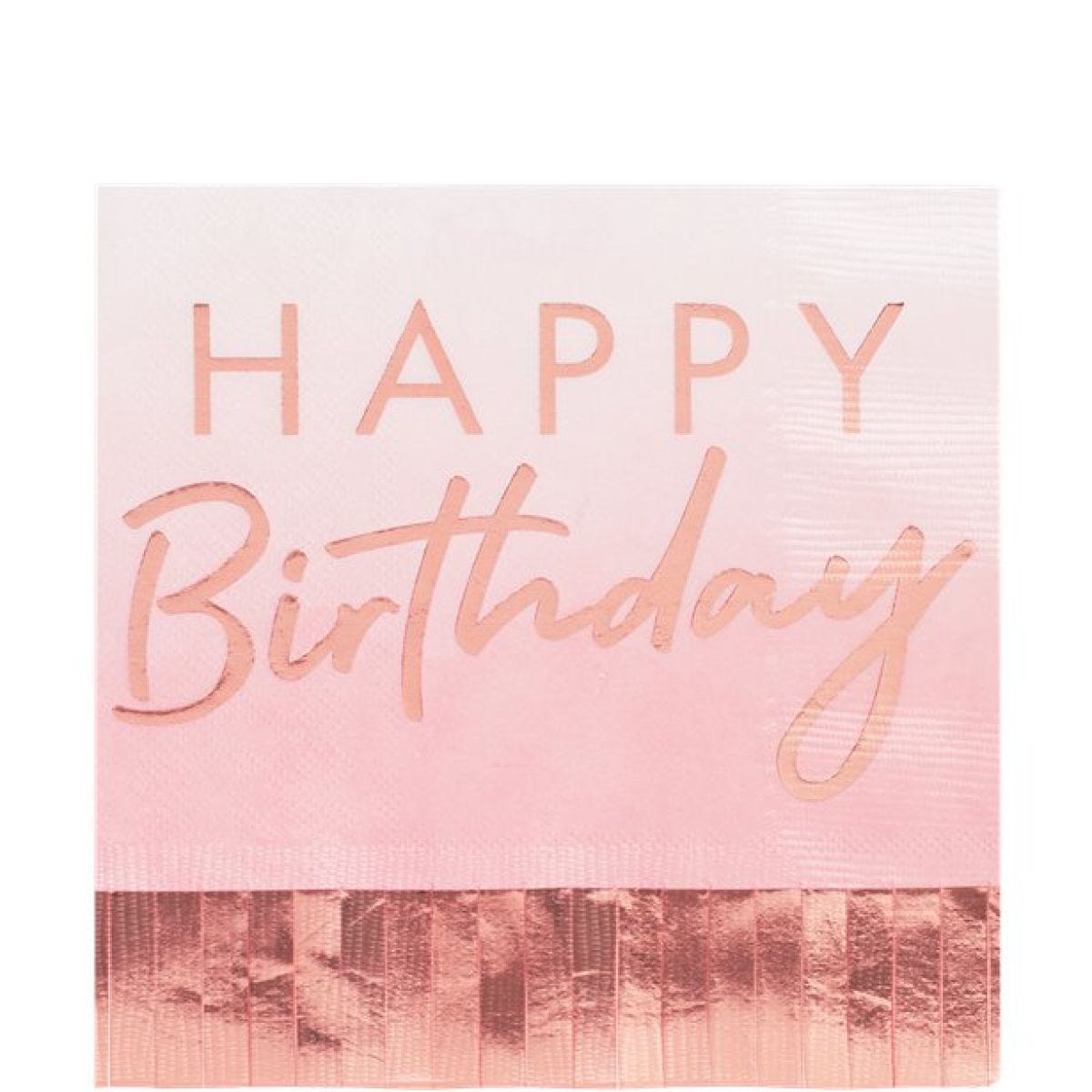 Mix It Up Happy Birthday Rose Gold Fringe Paper Napkins - 33cm (16pk)