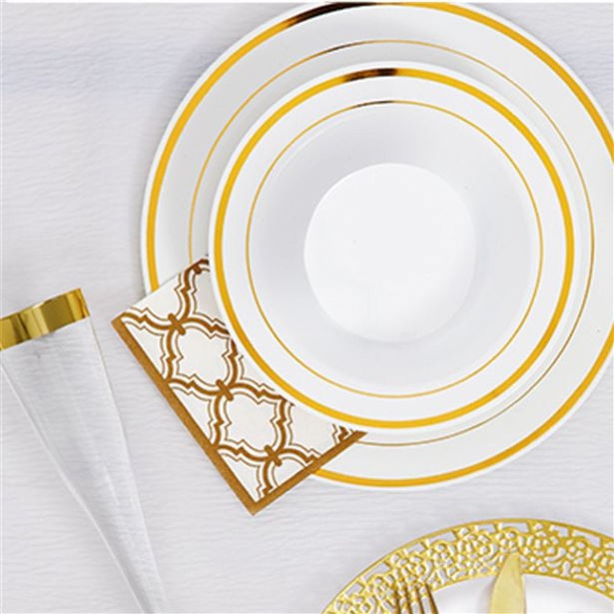 Premium White with Gold Trim Plastic Plates - 26cm (10pk)