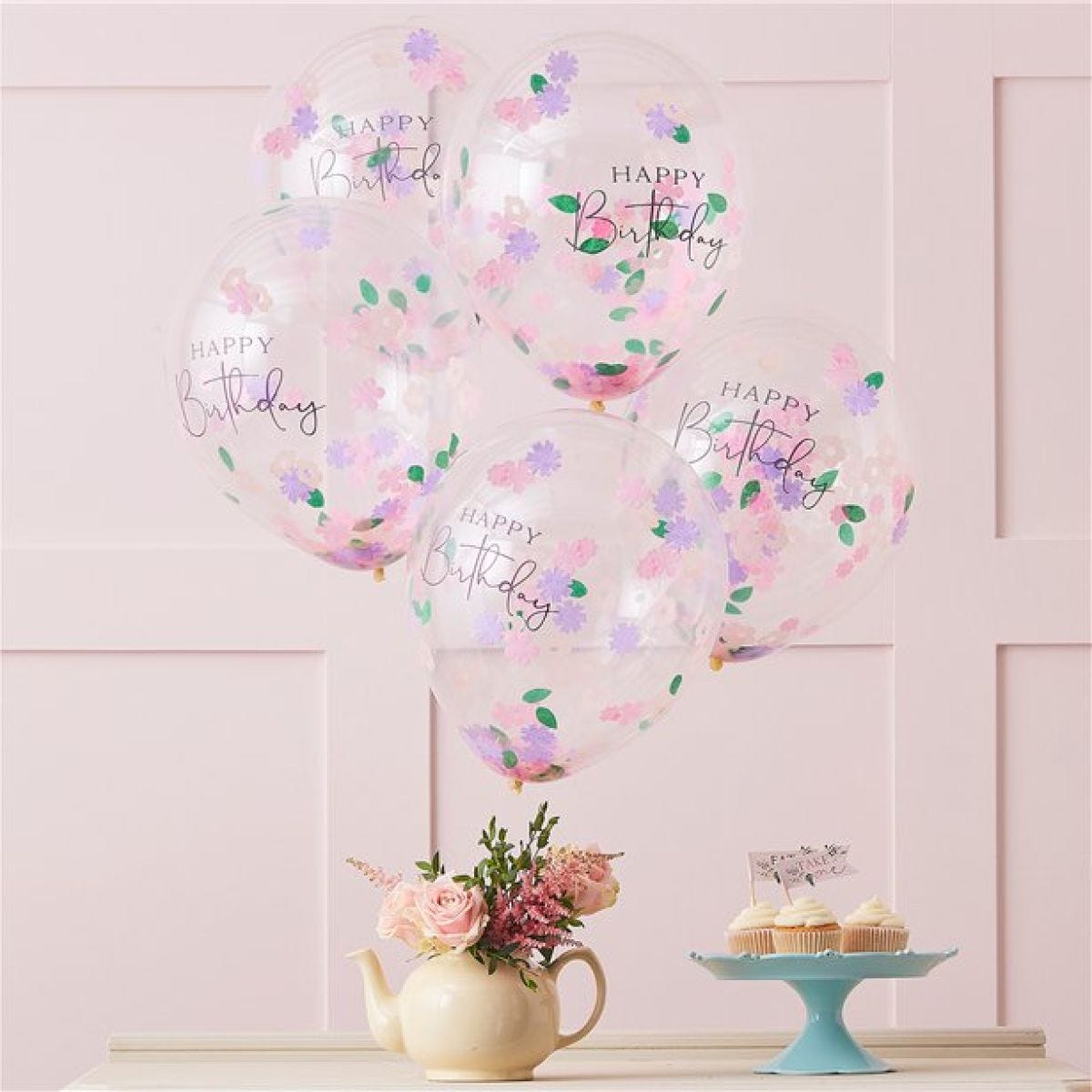 Floral Confetti &apos;Happy Birthday&apos; Latex Balloons - 12" (5pk)