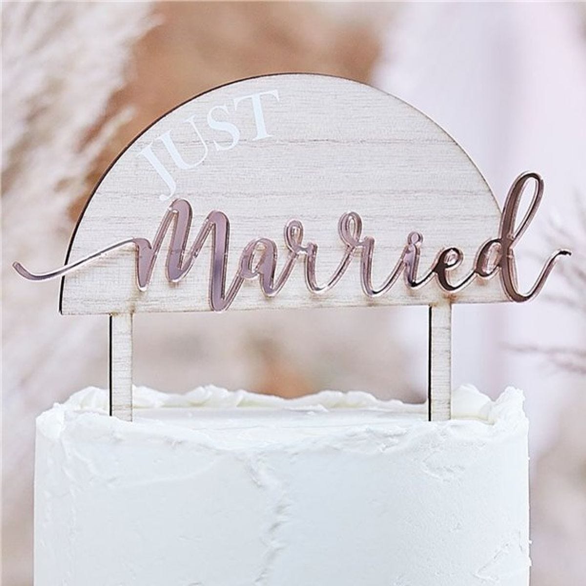 A Touch Of Pampas Just Married Wooden Cake Topper - 18cm