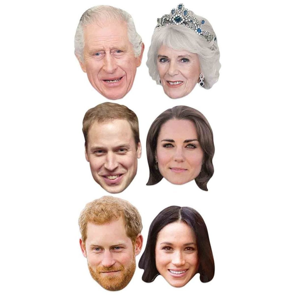 Royals Card Masks King Charles, Camilla, William, Kate, Meghan, Harry,