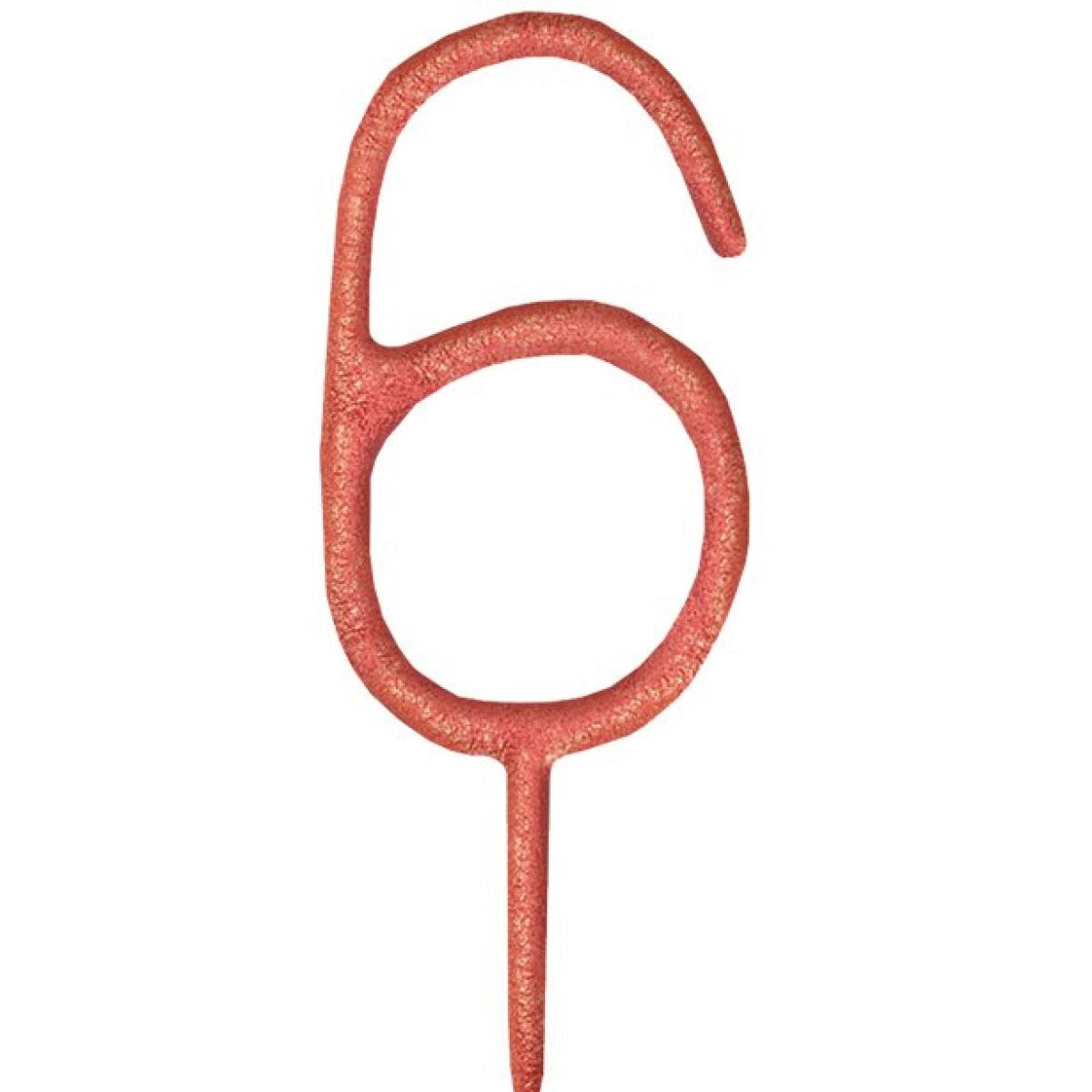Rose Gold Sparkler Number 6 Candle - 17.8cm