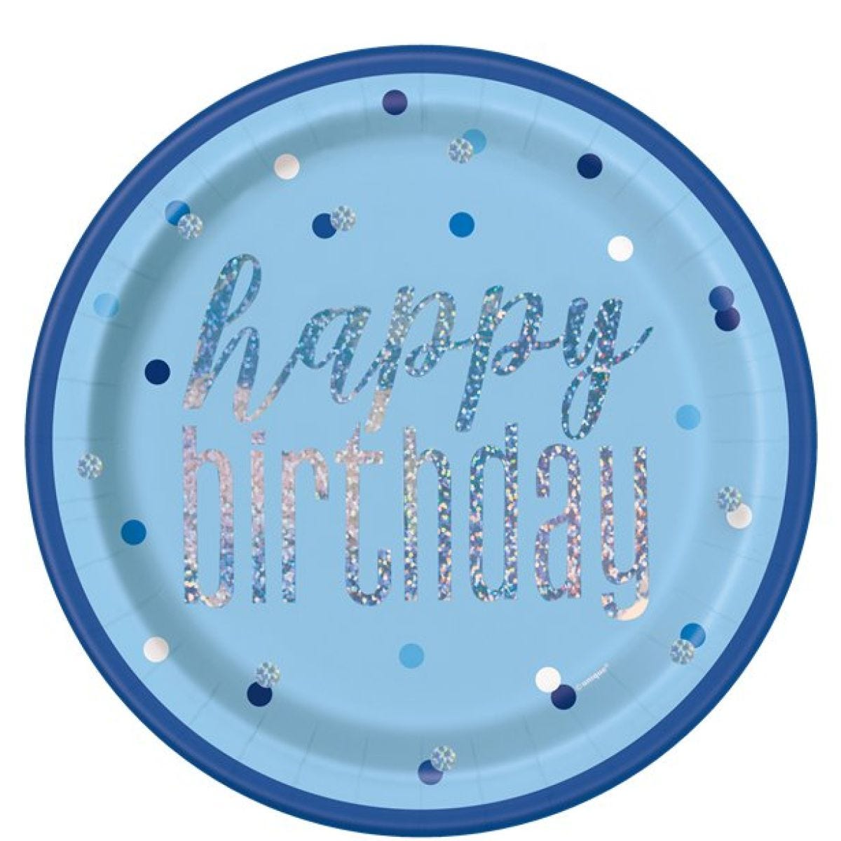 Blue Holographic &apos;Happy Birthday&apos; Paper Plates - 23cm