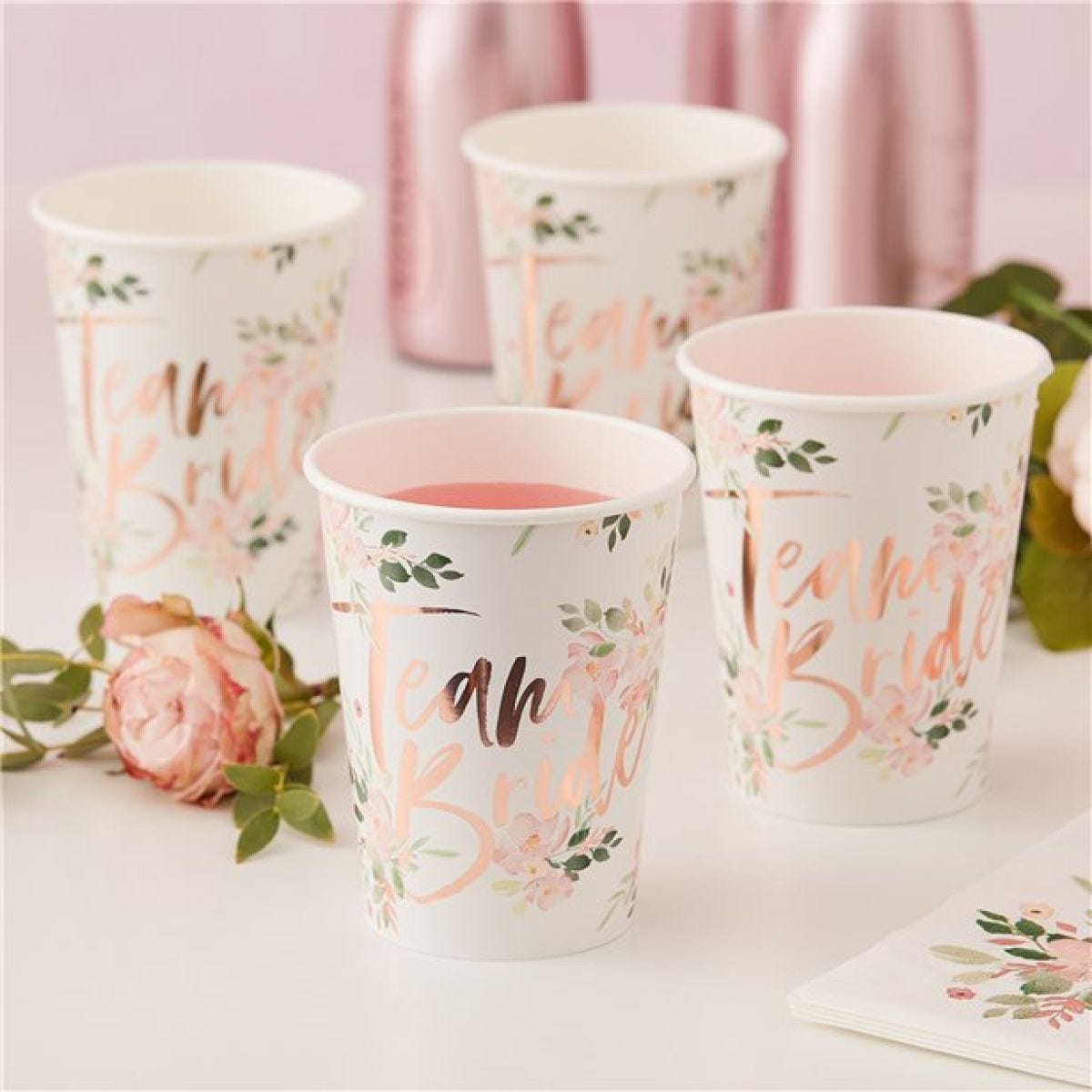 Floral Hen Party &apos;Team Bride&apos; Paper Cups - 255ml (8pk)