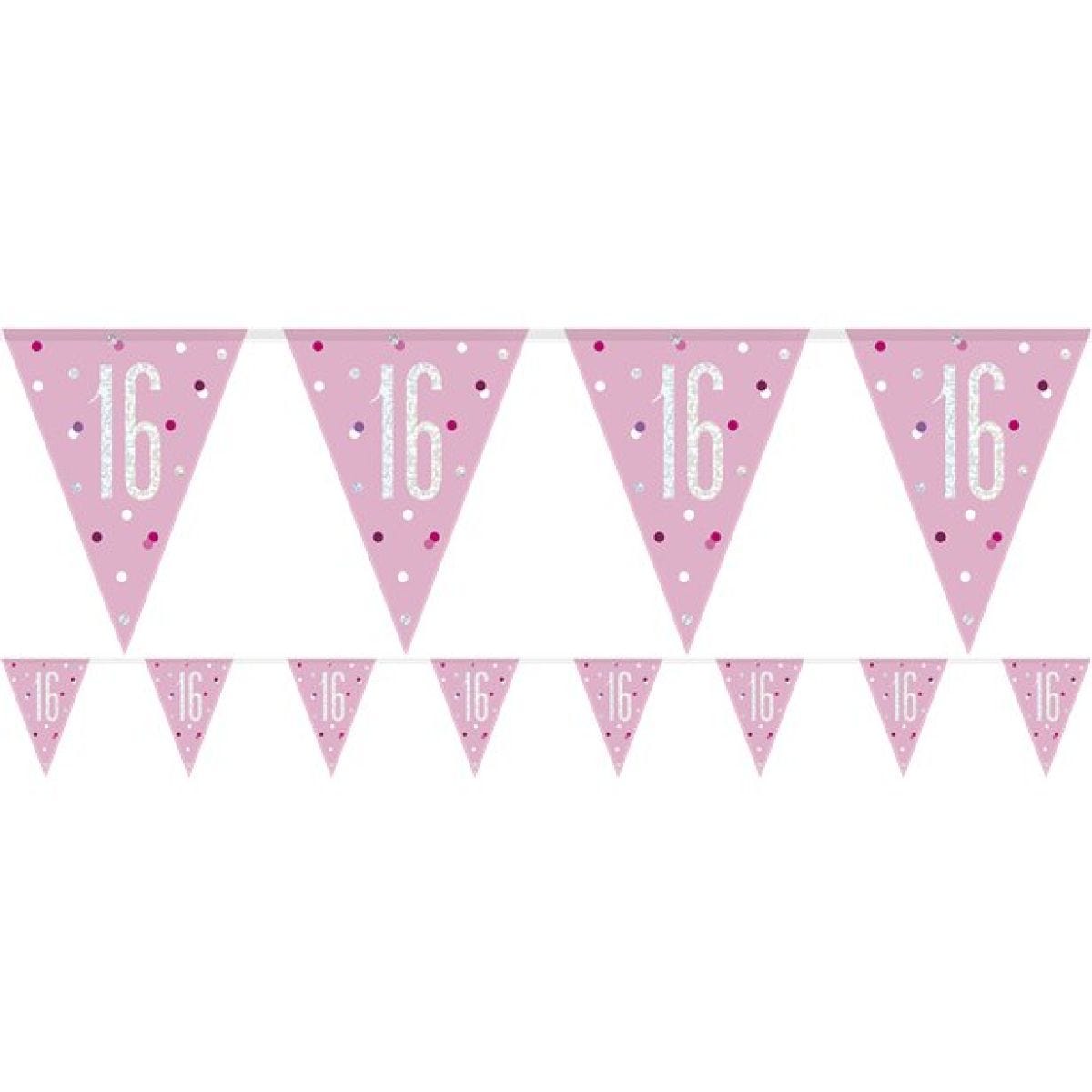 Pink 16th Birthday Plastic Bunting - 2.75m