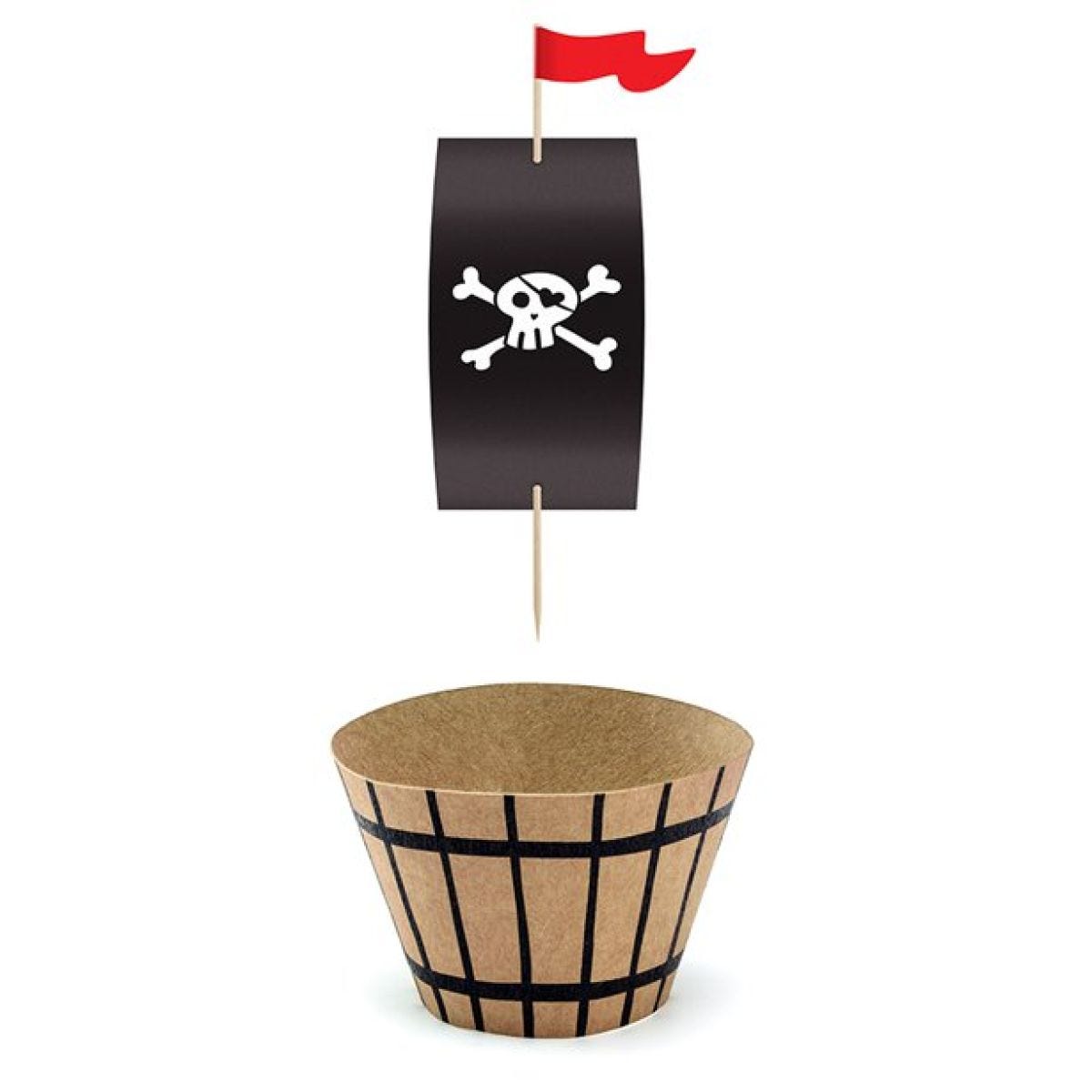 Pirate &apos;Flag and Barrel&apos; Cupcake Wraps and Picks (6pk)