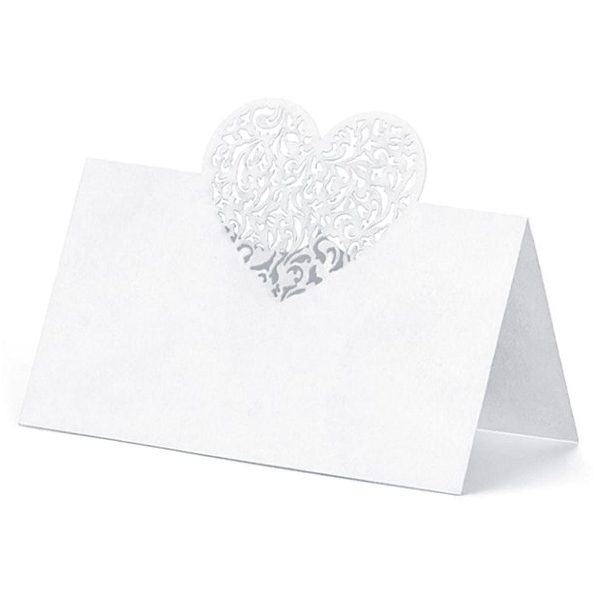 White Laser Heart Place Cards (10pk)