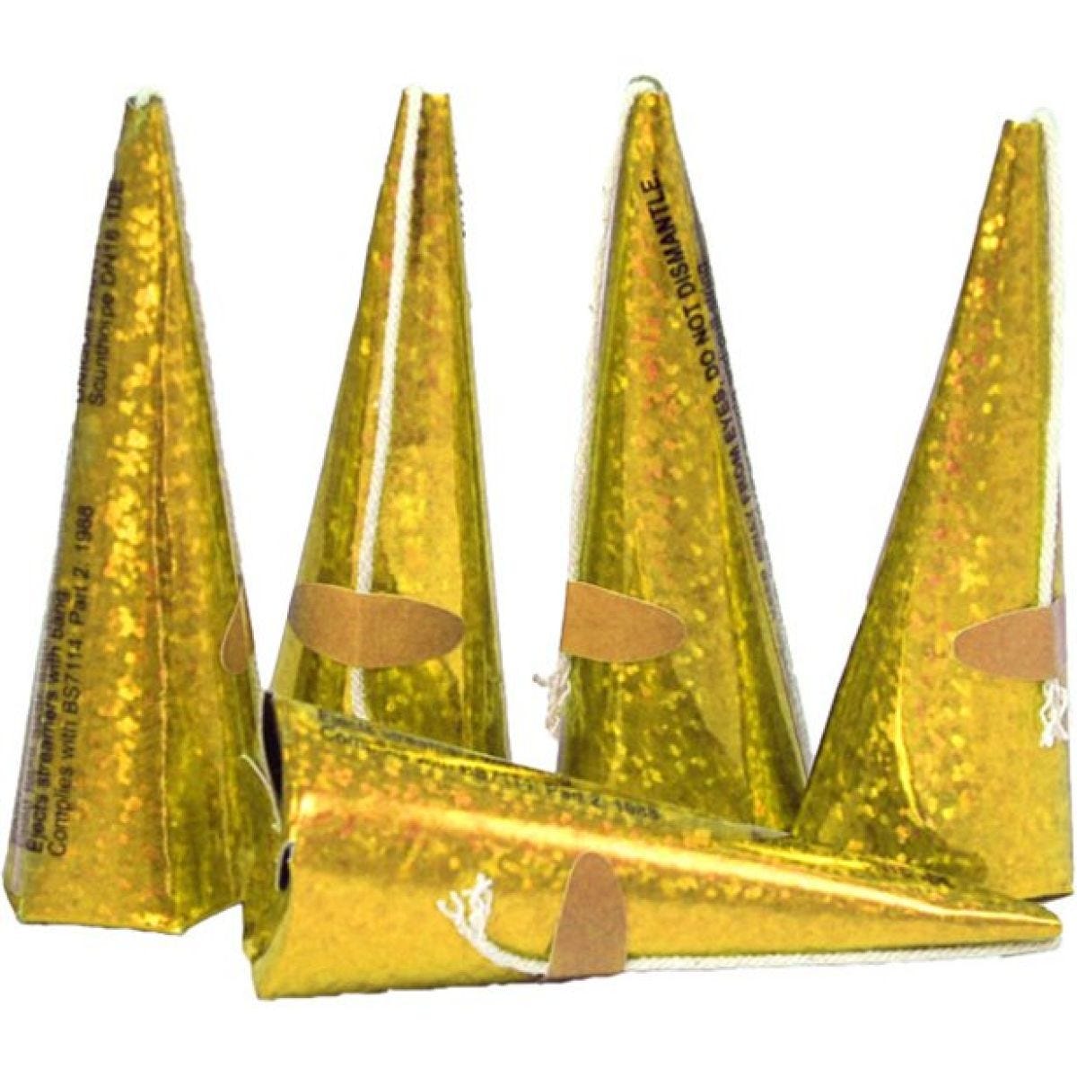 Holographic Gold Cone Party Poppers