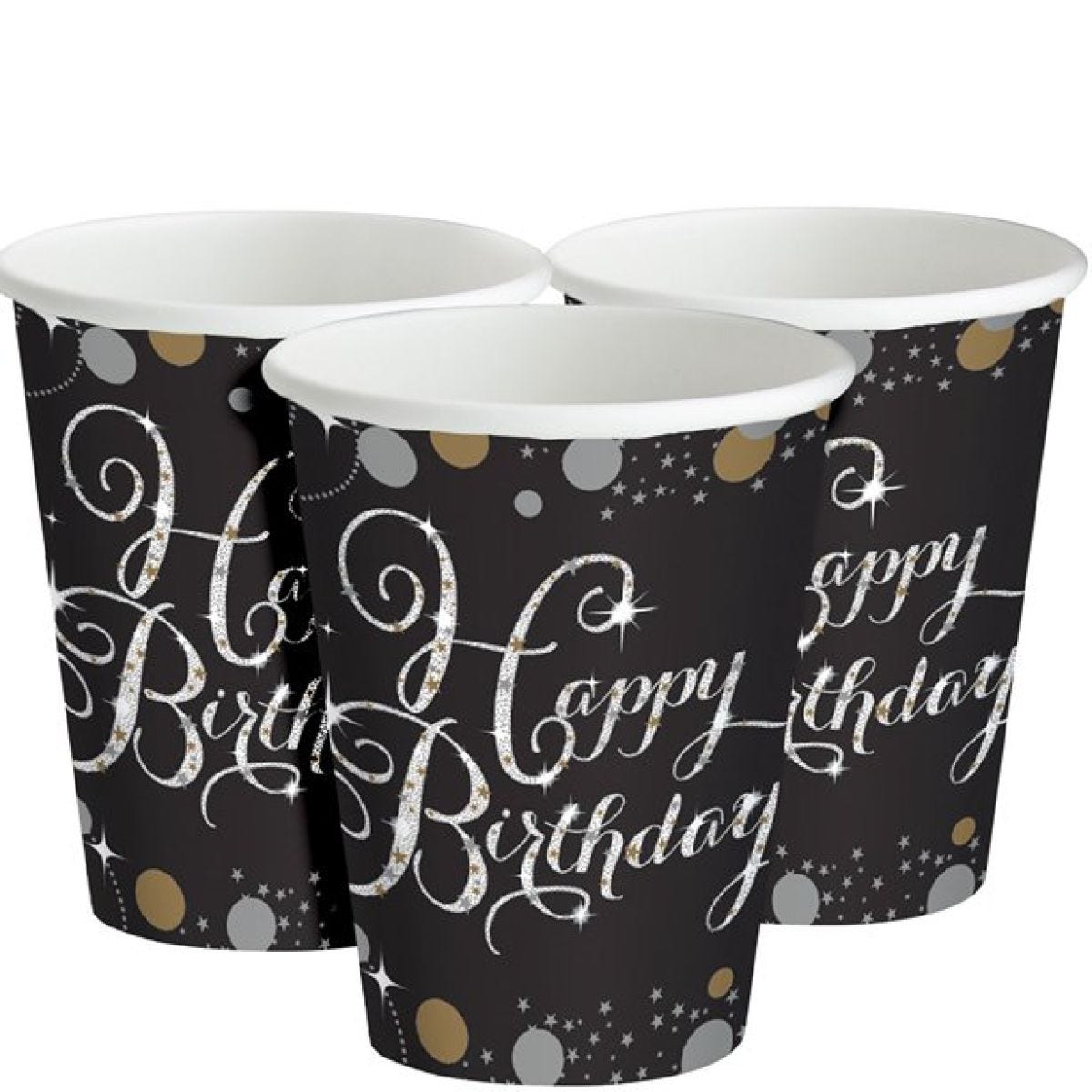 Sparkling Celebration Happy Birthday Paper Cups - 266ml (8pk)