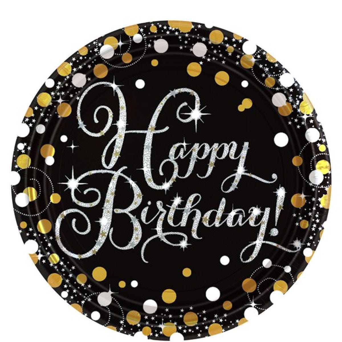 Sparkling Celebration Happy Birthday Paper Plates - 23cm (8pk)