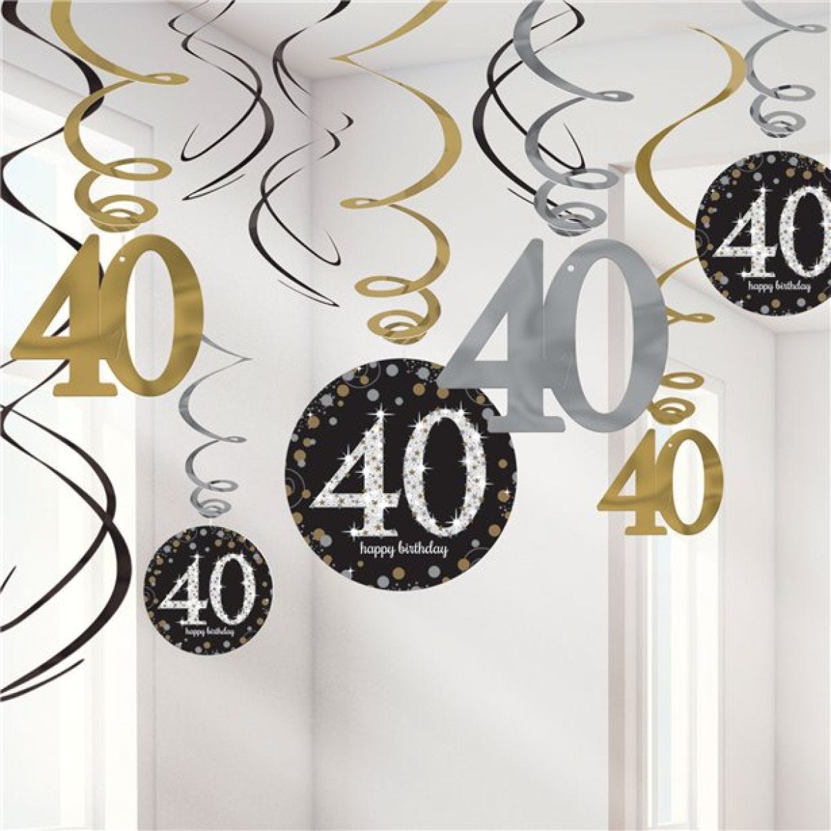 Sparkling Celebration 40th Birthday Hanging Swirls - 45cm