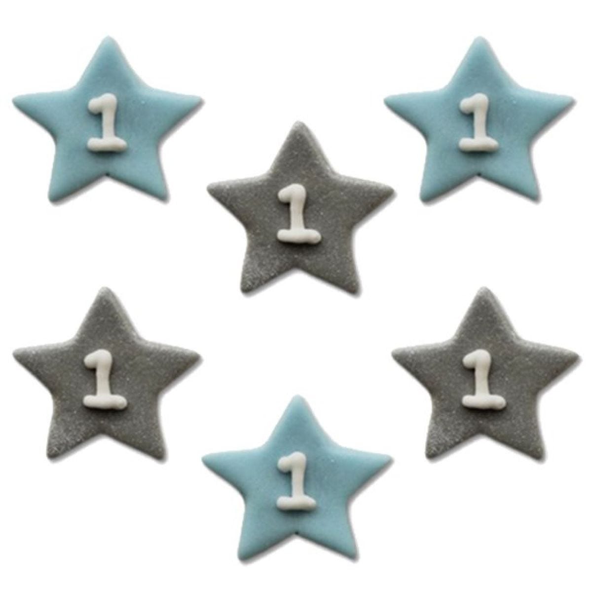 One Little Star Blue Sugar Cake Toppers x6