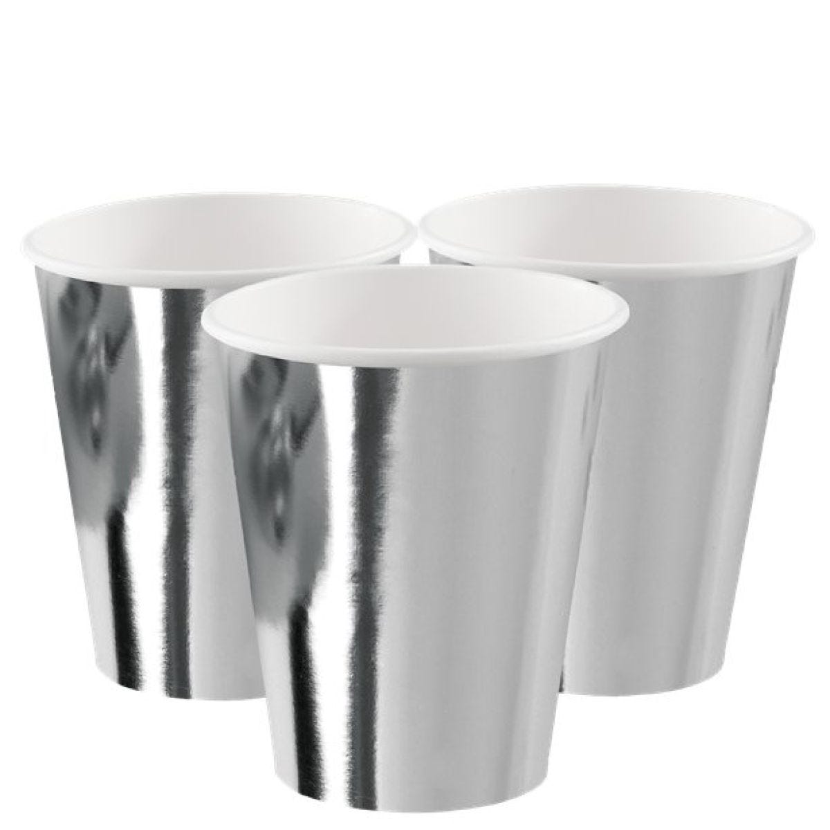 Silver Metallic Paper Cups - 250ml (8pk)