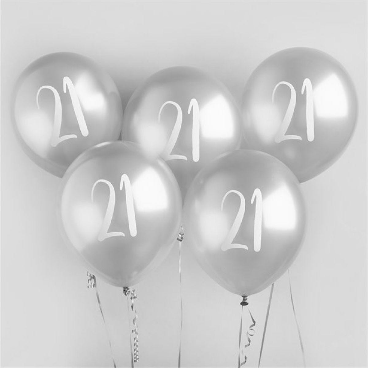 Silver 21st Milestone Balloons - 12" Latex