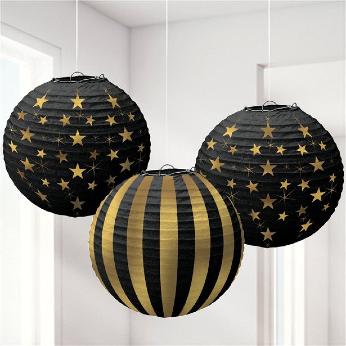 Black and Gold Hanging Paper Lanterns