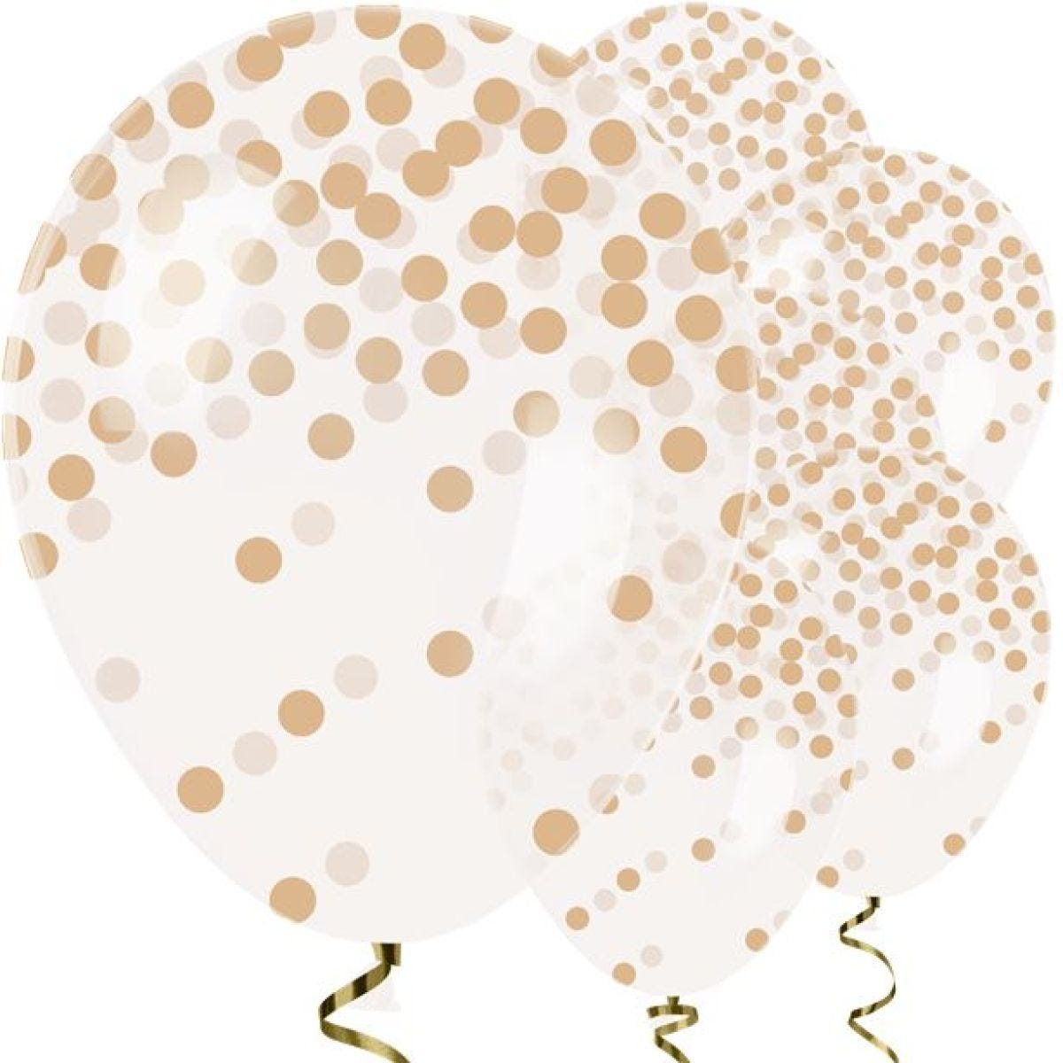 Gold Confetti Printed Clear Latex Balloons - 11"