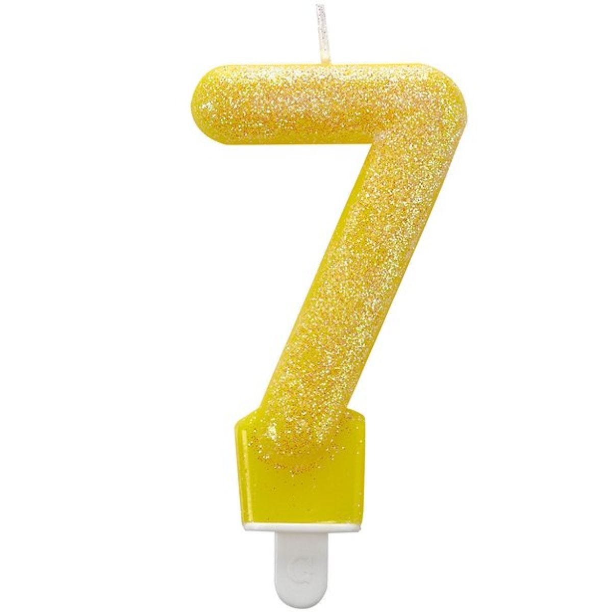 Yellow Glitter Number 7 Candle - 7.5cm