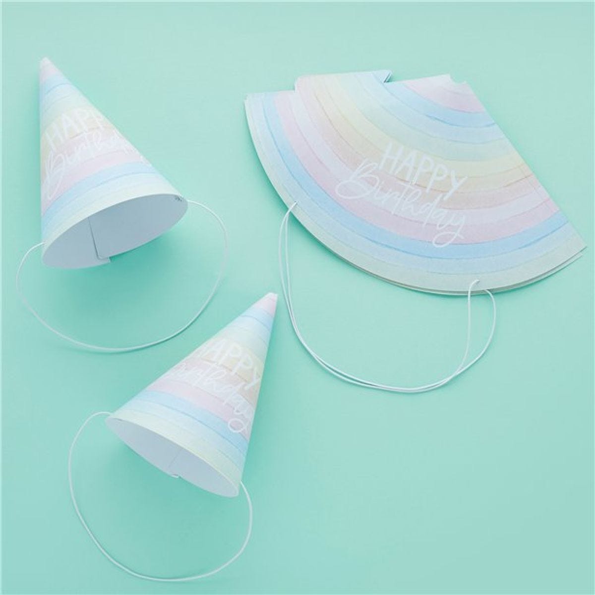 Eco Pastel Rainbow Happy Birthday Paper Hats