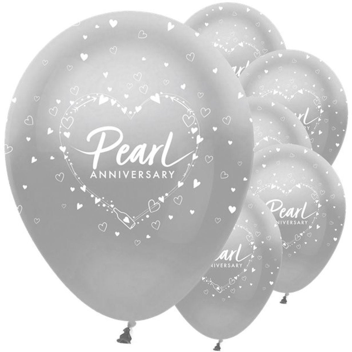30th Pearl Wedding Anniversary Balloons - 12" Latex (6pk)